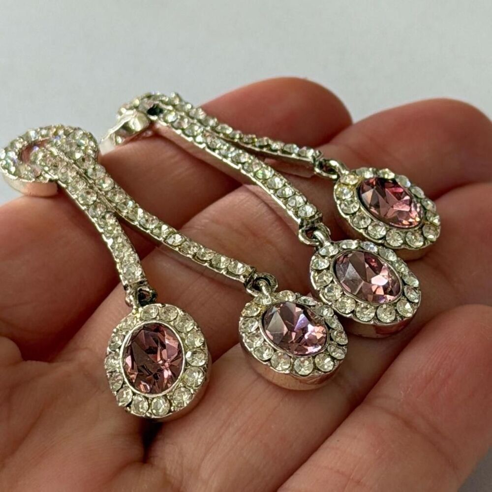 Pink Rhinestone Cherry Drop Earrings - Picture 3 of 6